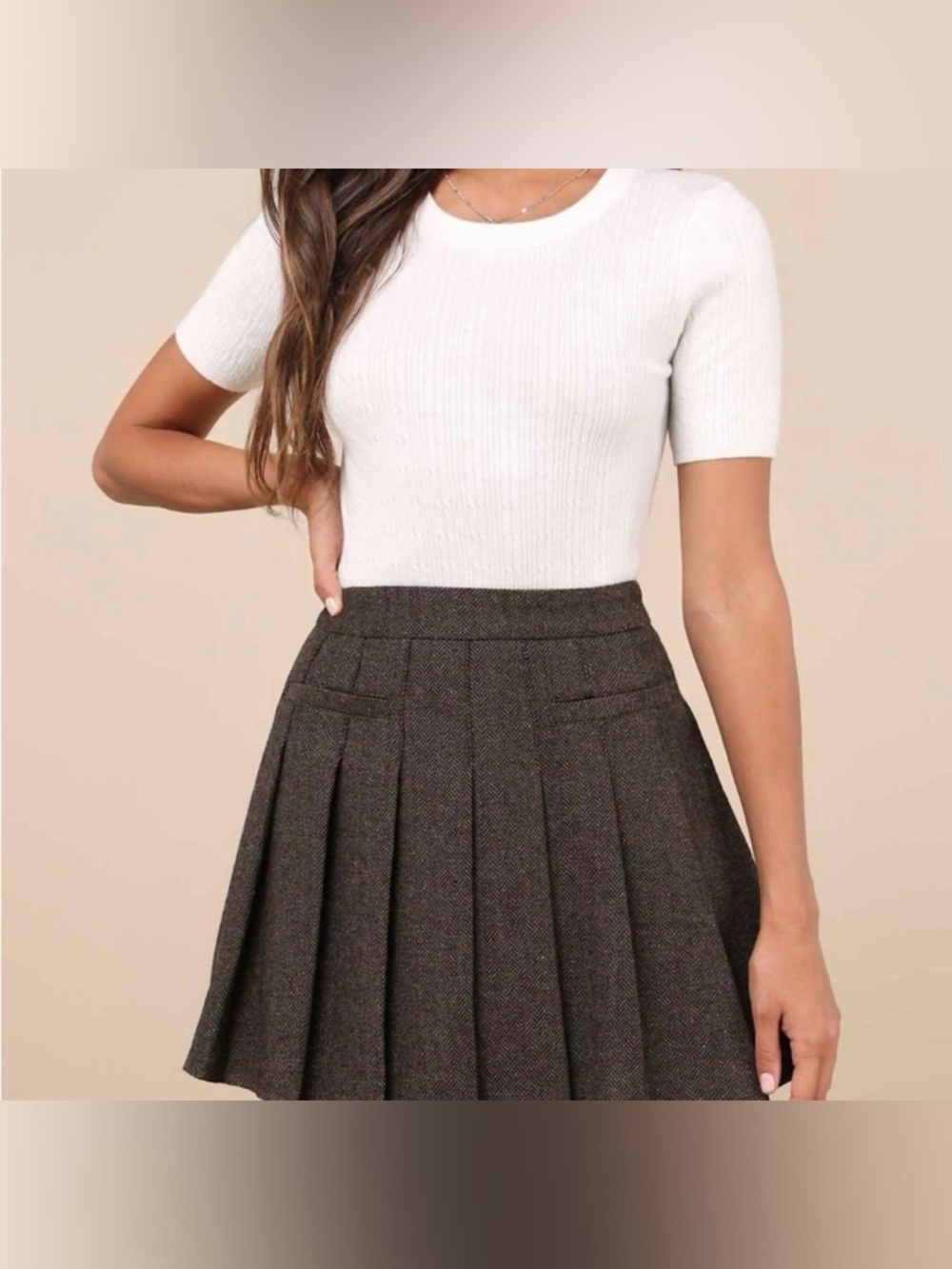 Lost + Wander Pleated Delfina Mini Skirt. Large. Brown. Excellent condition!